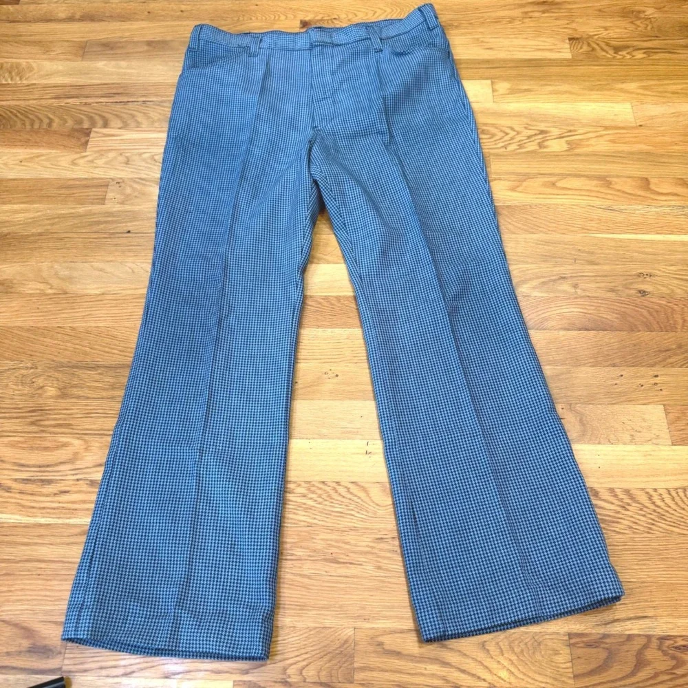 Vintage Dickies Blue Houndstooth Trousers Straight Leg Flat Front Pants
